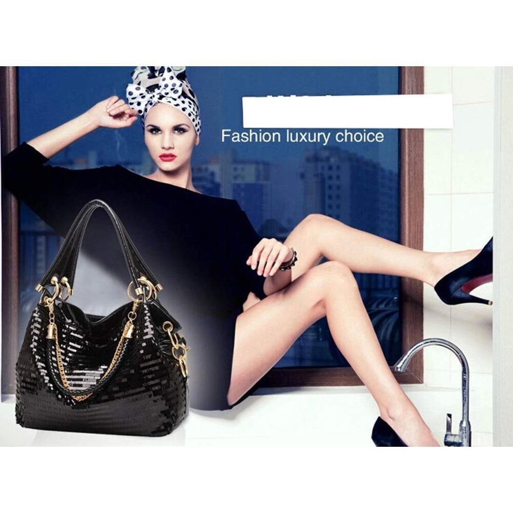 Women Patent Leather Chain Handbags Shoulder Bags for Ladies Sequin - Picture 2 of 4